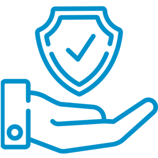 Hand holding a shield with checkmark.