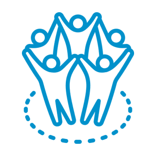 Blue stick figures in a circle, united.