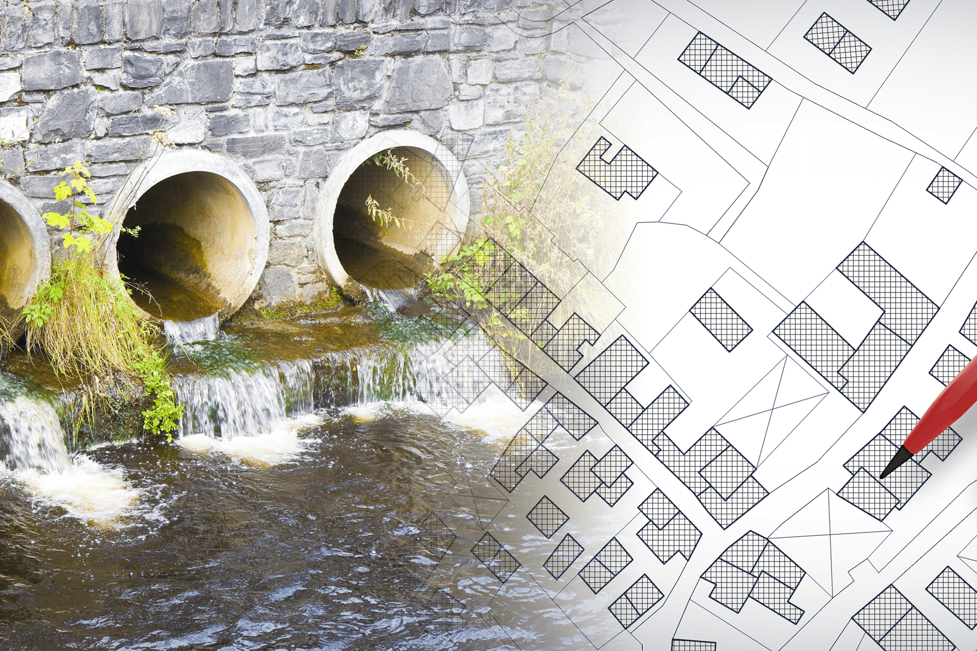 Water drainage and urban planning map overlap.