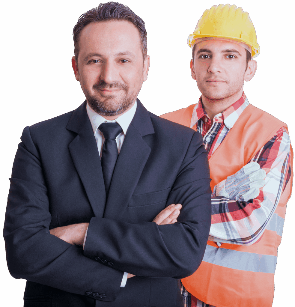 Businessman and construction worker standing together.