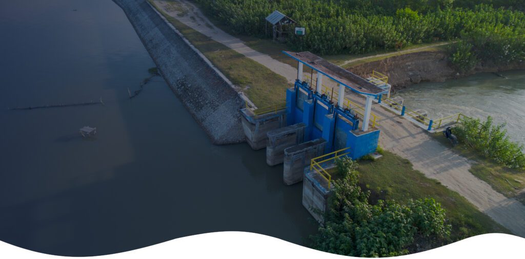 Water canal with blue control gate.