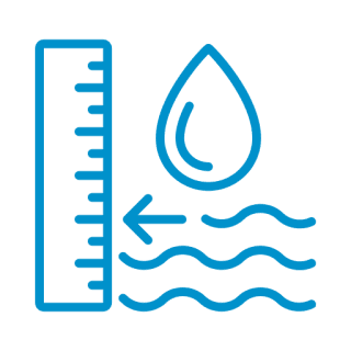 Water measurement icon with ruler and droplet.