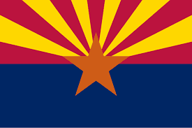 The Arizona state flag with a copper star and red and yellow rays.