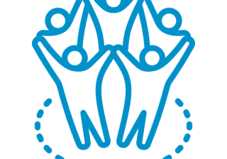 Blue stick figures in a circle, united.