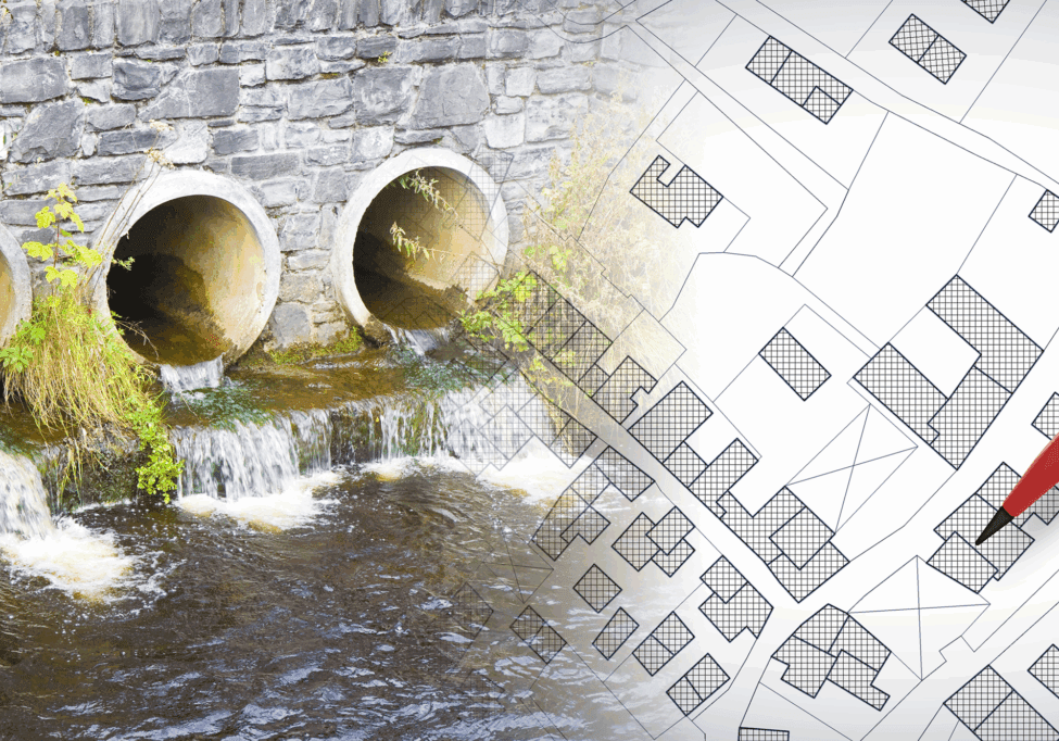 Water drainage and urban planning map overlap.