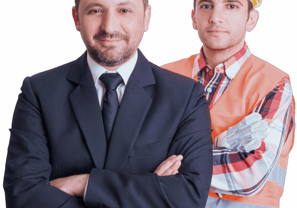 Businessman and construction worker standing together.