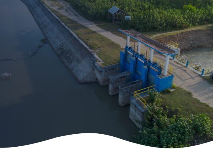 Water canal with blue control gate.
