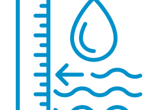 Water measurement icon with ruler and droplet.